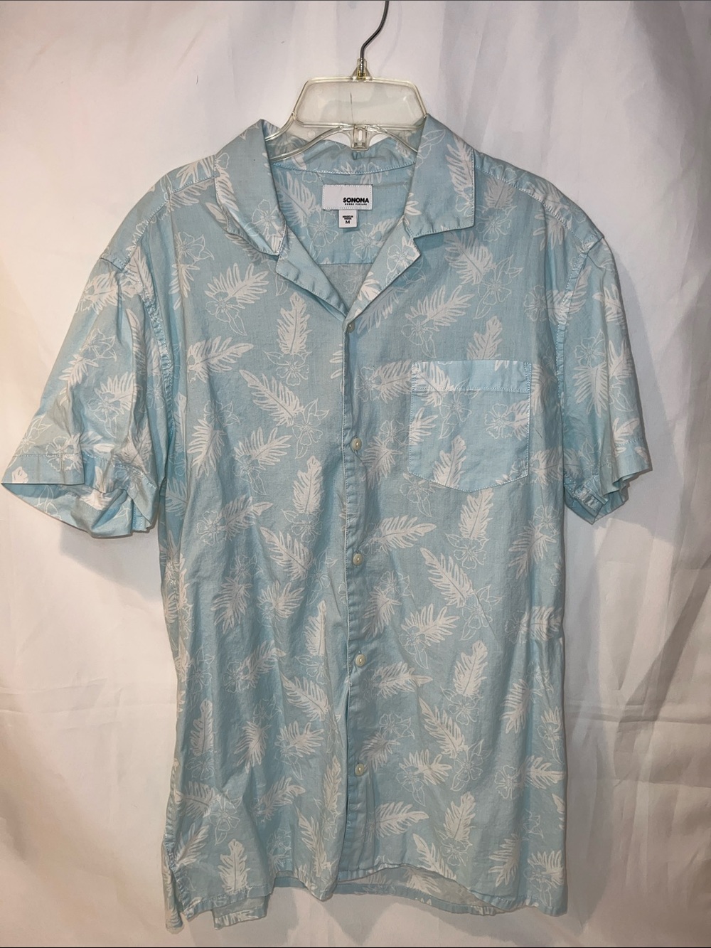 Sonoma Light Blue Tropical Print Short Sleeve Button-Up Shirt